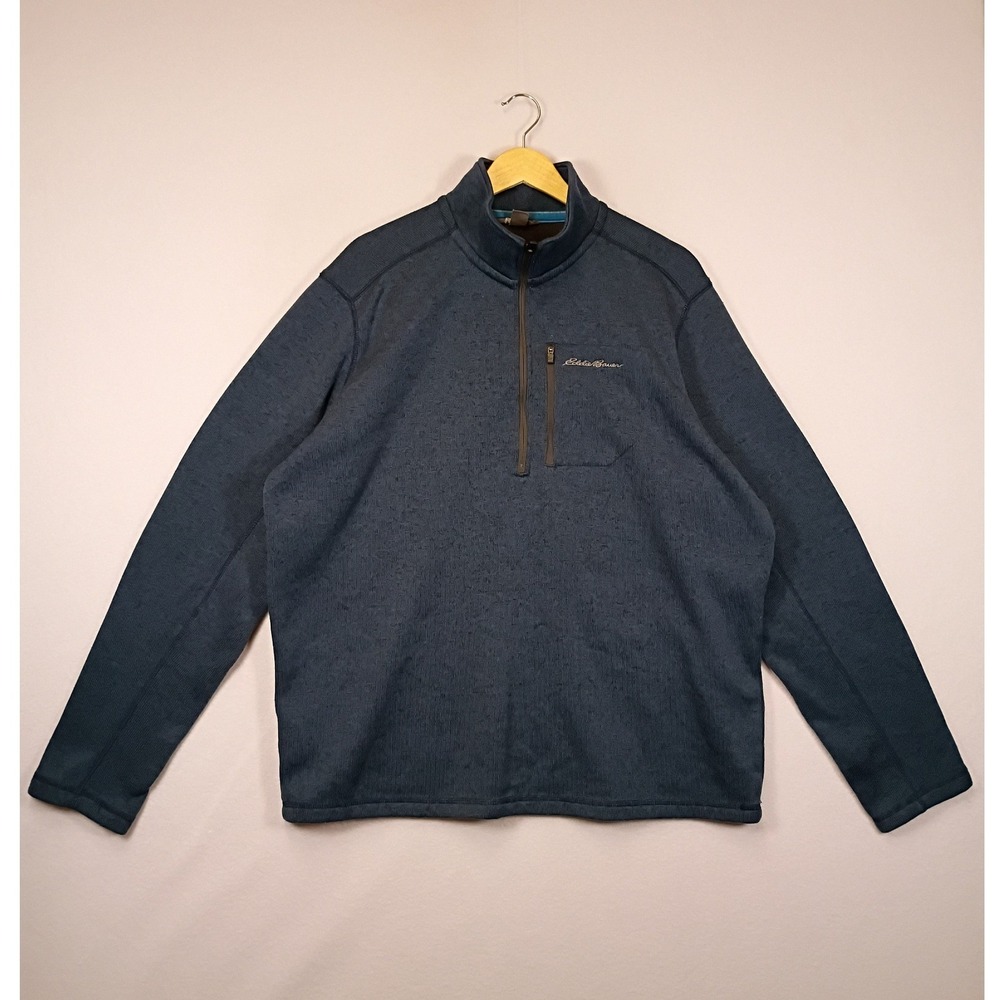 Outdoorsy Eddie Bauer Mens XL Blue Marled Quarter Zip Fleece Pullover Sweater